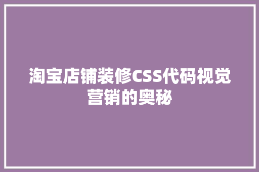 淘宝店铺装修CSS代码视觉营销的奥秘