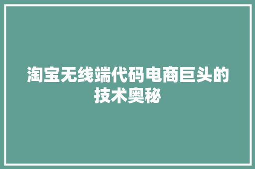 淘宝无线端代码电商巨头的技术奥秘