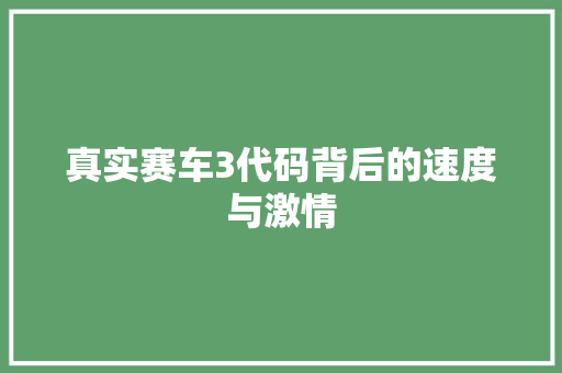 真实赛车3代码背后的速度与激情