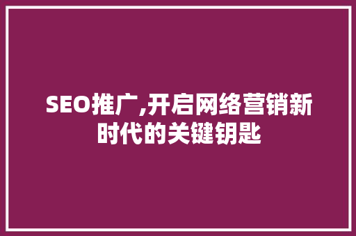 SEO推广,开启网络营销新时代的关键钥匙