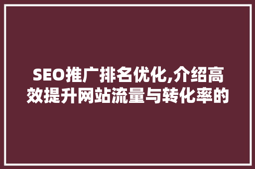 SEO推广排名优化,介绍高效提升网站流量与转化率的方法