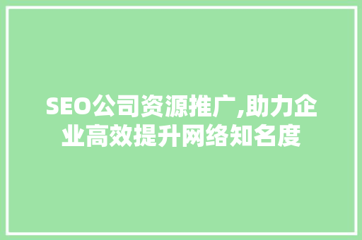 SEO公司资源推广,助力企业高效提升网络知名度
